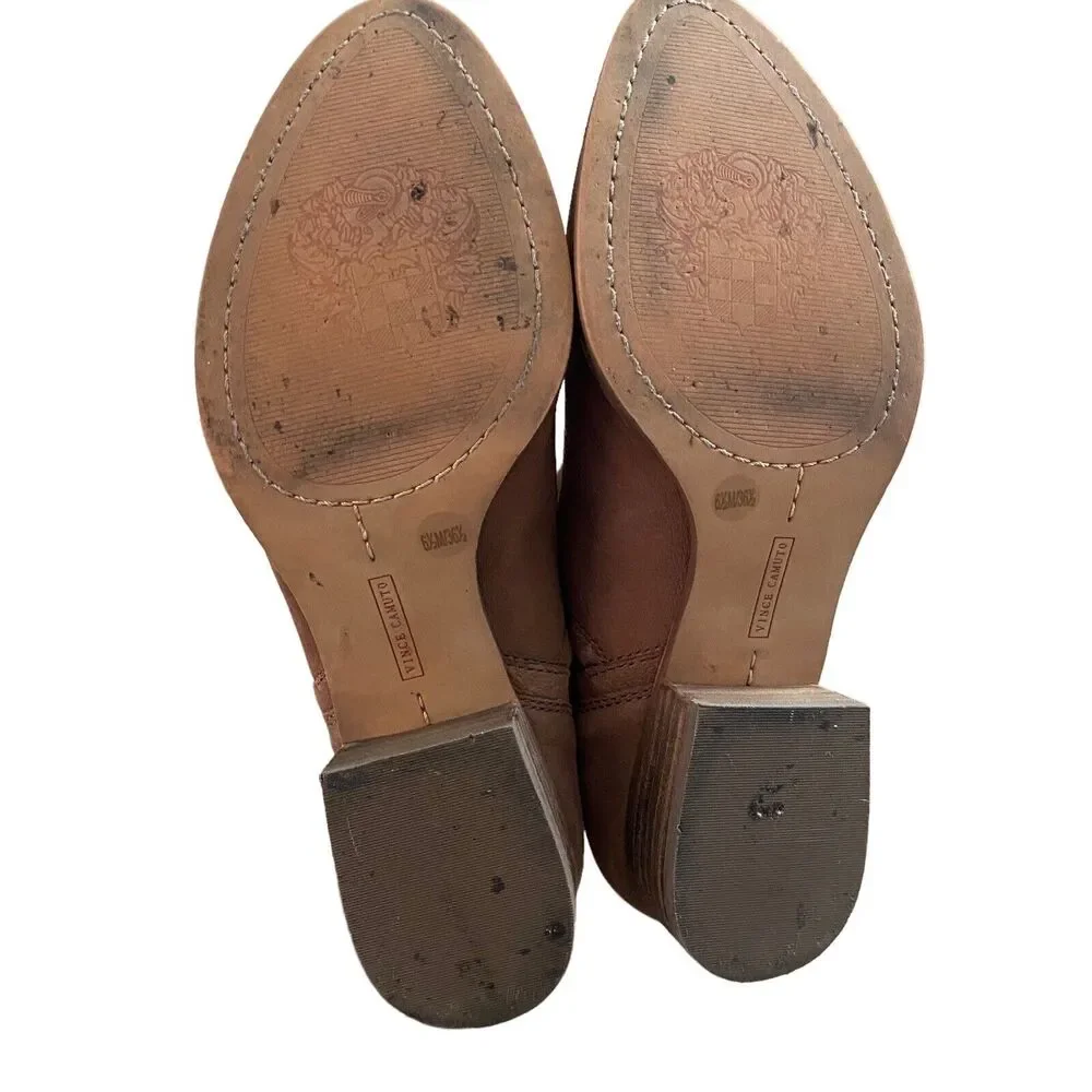 Vince Camuto 6.5 Carlal Ankle Booties Brown Leather Block Heel Boots